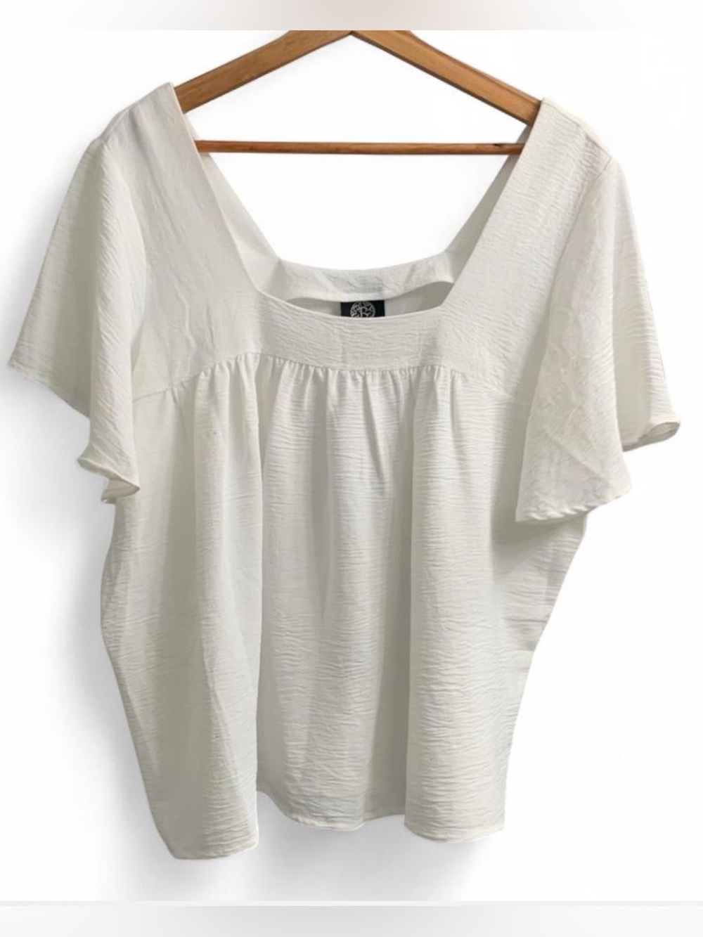 NWT bobeau White Babydoll Top  Square Neck Flutter Top Size large